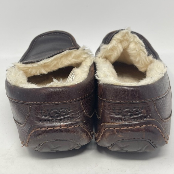 UGG Ascot Slippers Mens 8 Brown Leather Sheepskin Slip On Fur Lined Moccasion - Picture 10 of 15